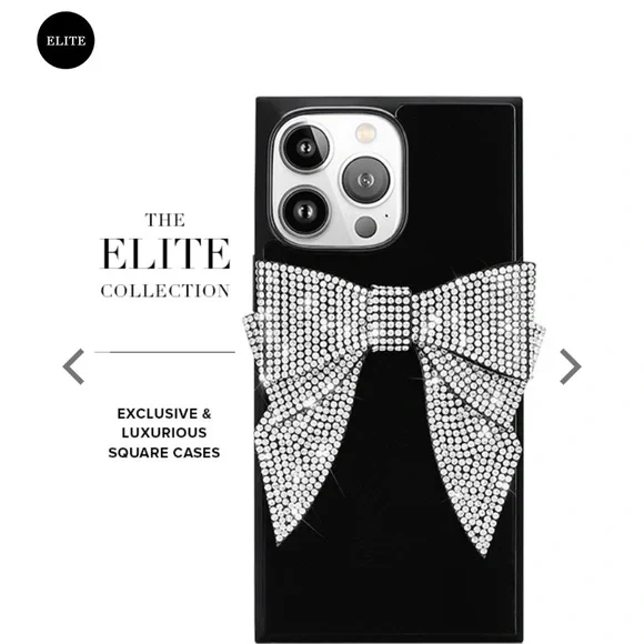 Flaunt Elite Black Square Rhinestone Bow Brilliance iPhone 15 Pro Max Case - Picture 3 of 8